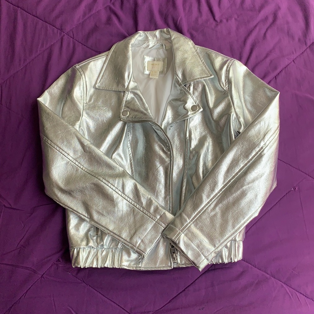 Girls Silver Leather Jacket